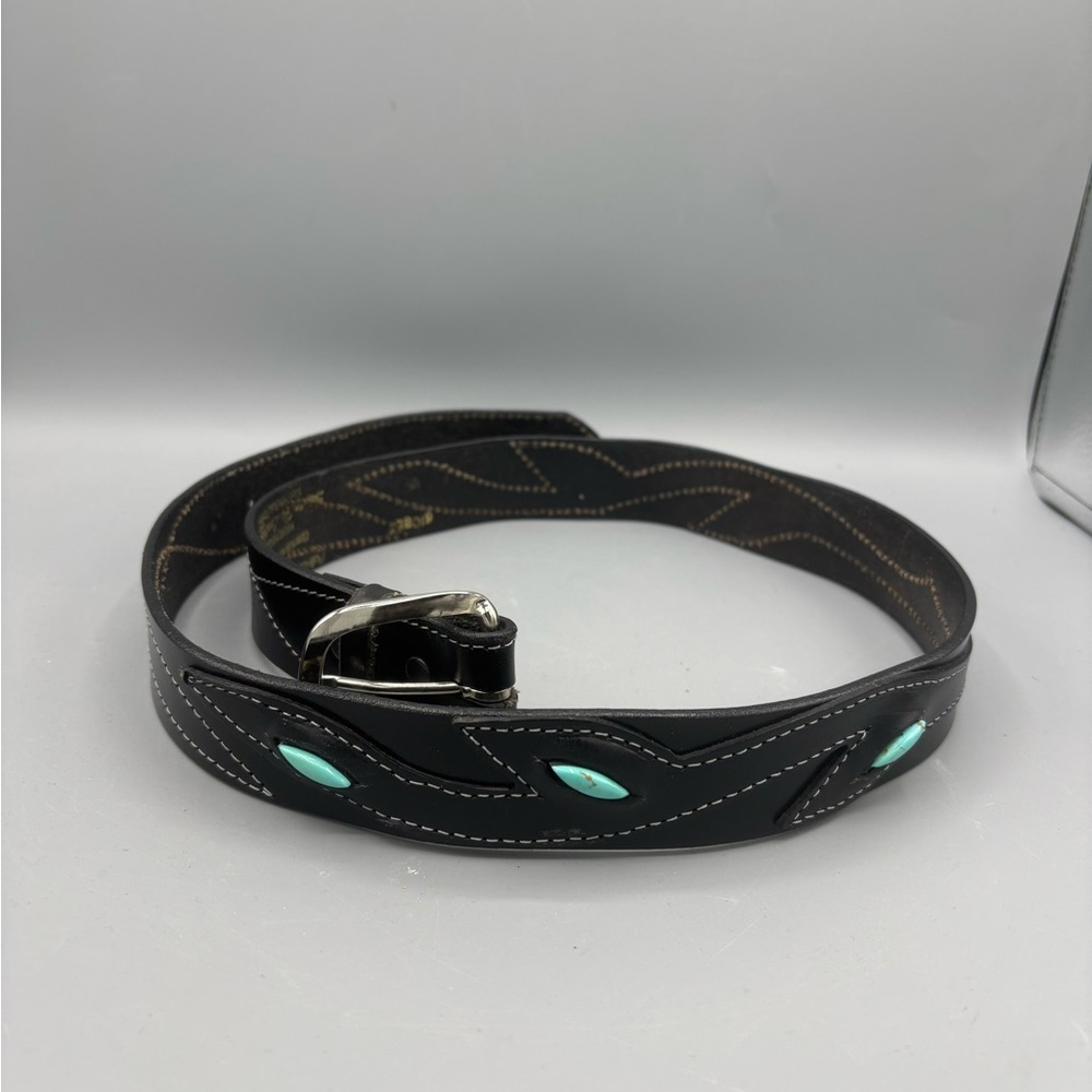 Santa Fe Leather Co WESTERN GENUINE TURQUOISE STONES BELT 610 w/ 1.5" buckle